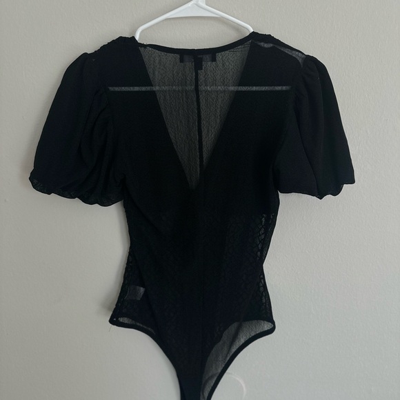 Lulus Black Mesh Puff Sleeve Bodysuit Top - Picture 8 of 8